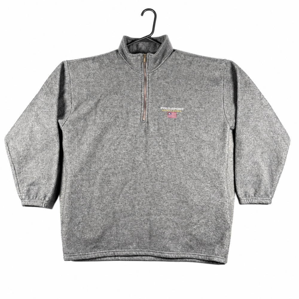 Vintage Polo Sport Ralph Lauren Sweatshirt Mens M Gray 1/4 Zip USA Flag 90s